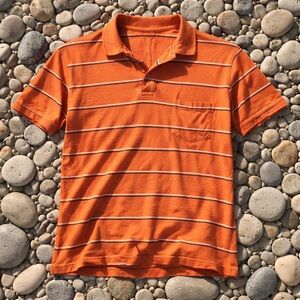 VTG 2006 J.Crew Orange Striped Polo Shirt Mens L Cotton Short Sleeve Y2K Preppy